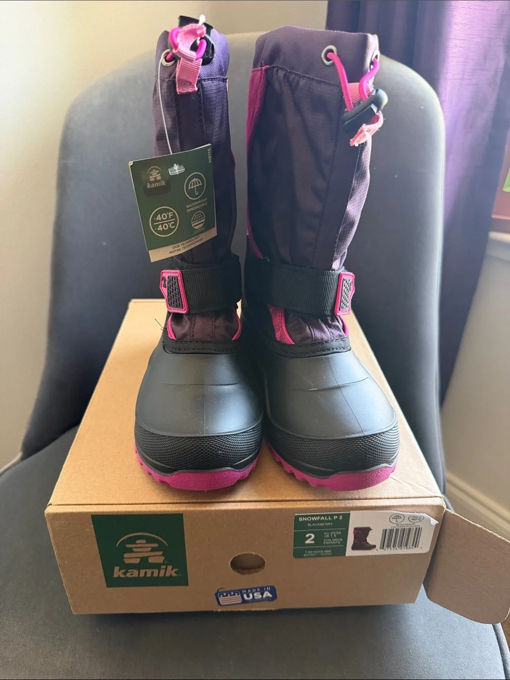Kamik Kids Snowfall P2 Purple and Pink Winter Boots